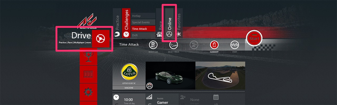 Assetto CorsaのOnline画面