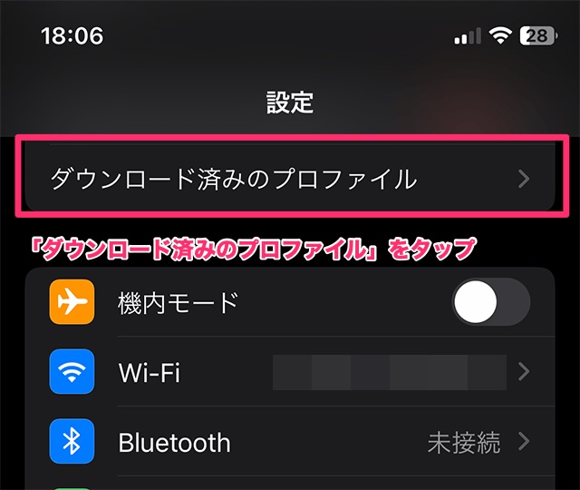 iOSの設定画面