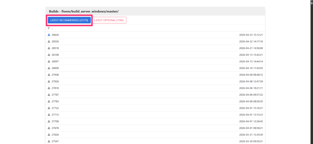 Windows版FiveMサーバーのダウンロードボタン