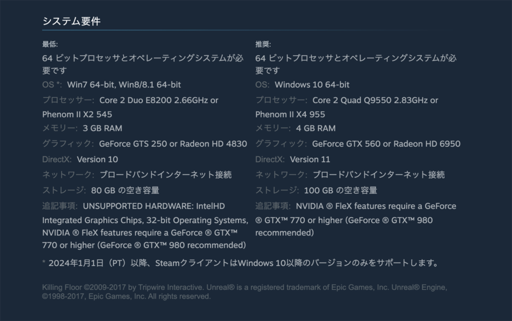Killing Floor 2のシステム要件