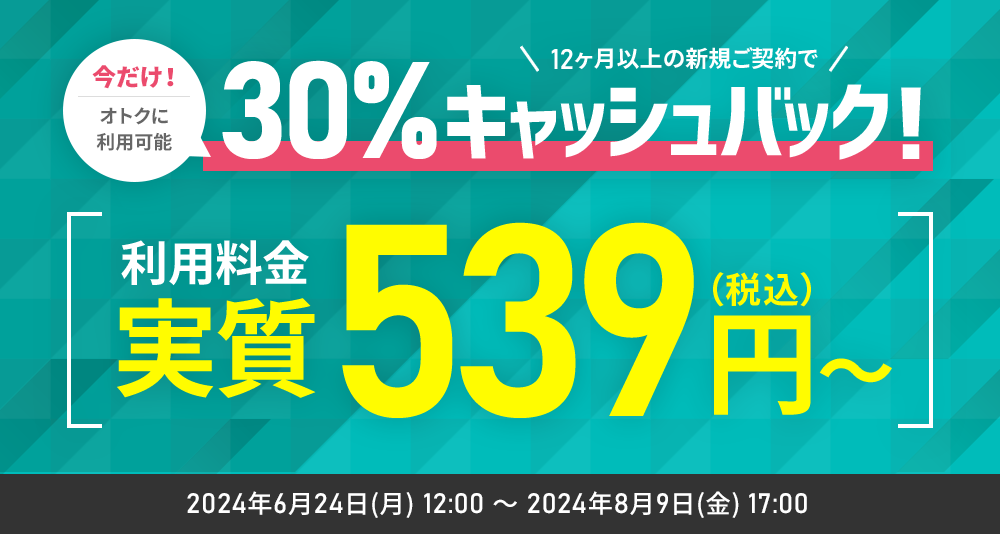 30%キャッシュバックキャンペーンのバナー