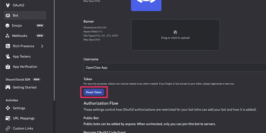 トークンのリセットボタン